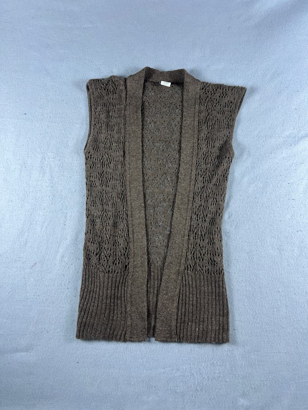 Vintage Daytrip Sweater Vest Womens M Brown Open Front Loose Knit Rib Layering